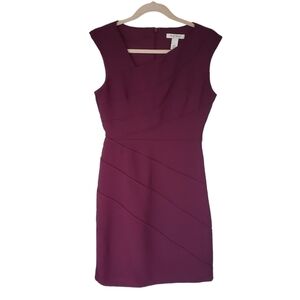 WHBM Burgundy Sleeveless Asymmetric Neckline Sheath Mini Dress